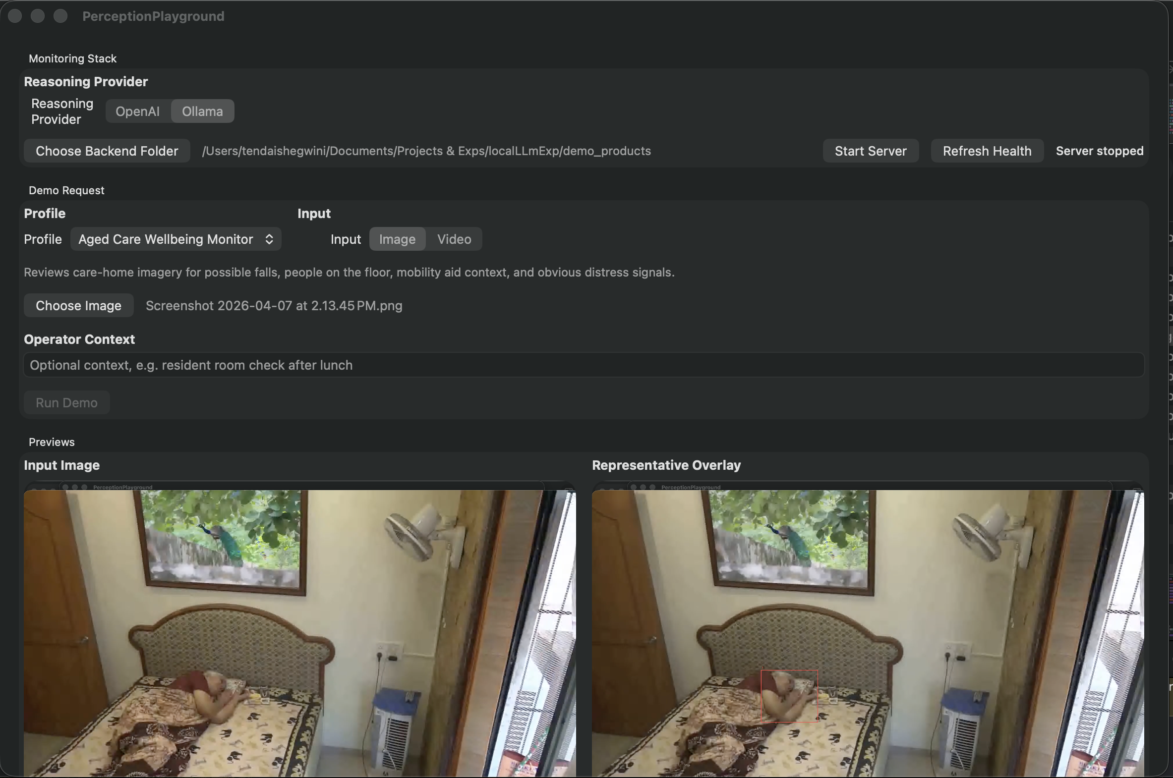 Aged care example showing the source image and overlay view