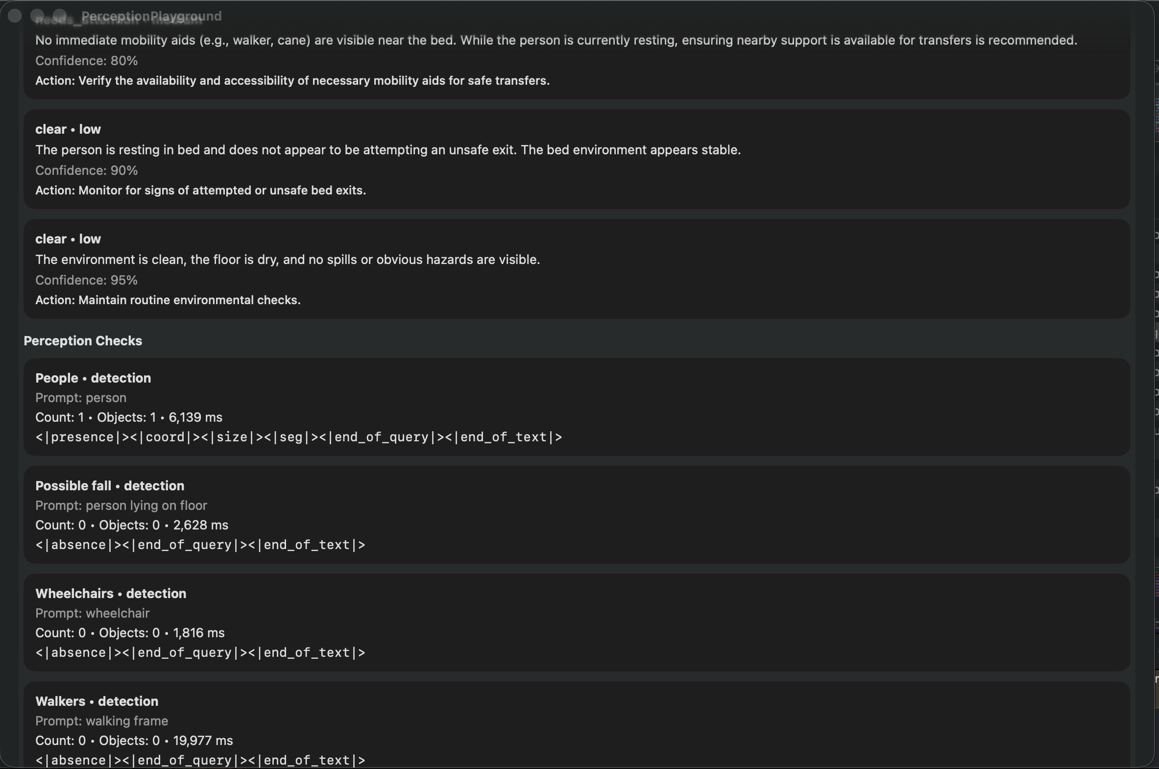 Aged care example showing detailed perception checks