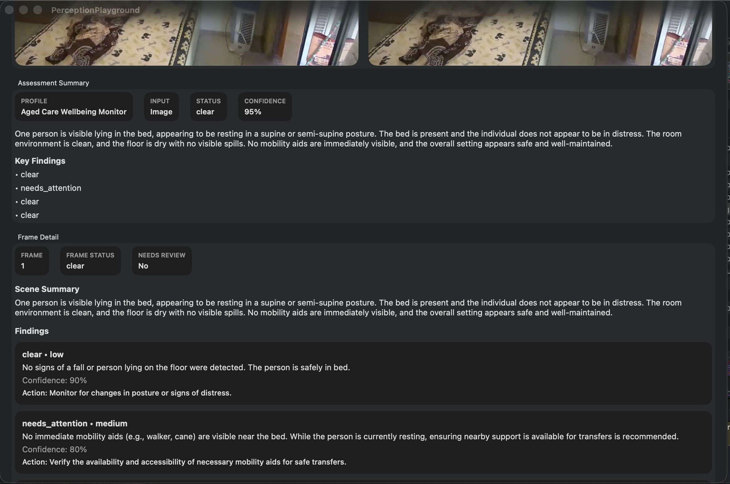 Aged care example showing the assessment summary and findings