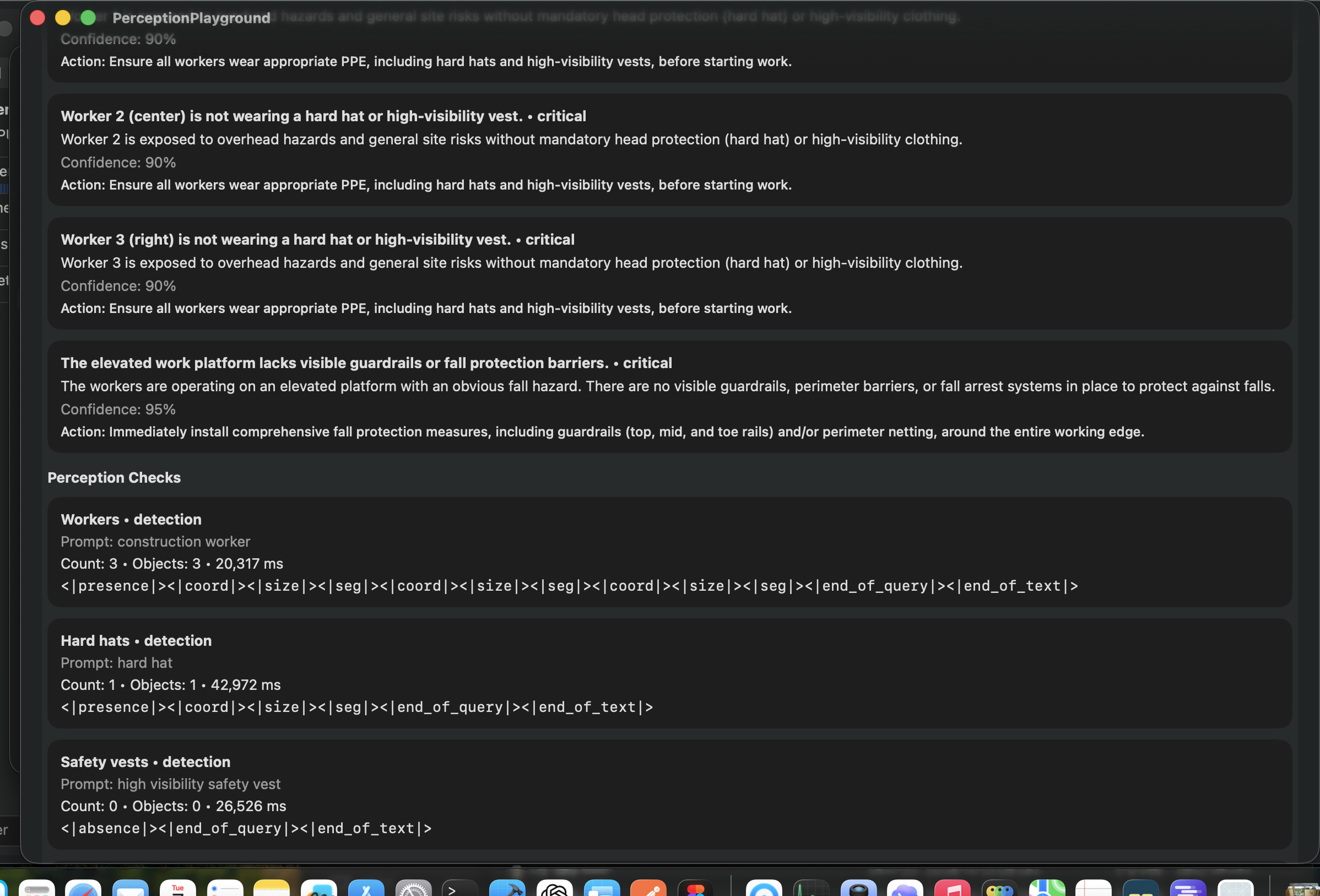 Worksite PPE example showing lower-level detection checks